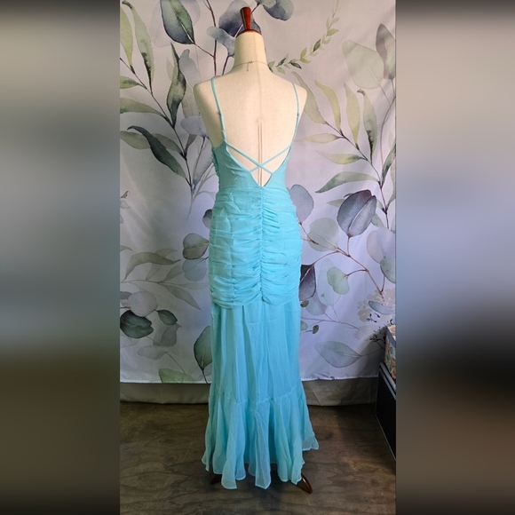 ASOS | Ruched Front High Low Frill Maxi Prom Dress in Aqua sz 2 - Picture 5 of 10
